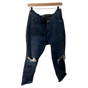 Old Navy Boyfriend Jeans Ripped Knee Distressed Denim Dark Wash Size 14‎